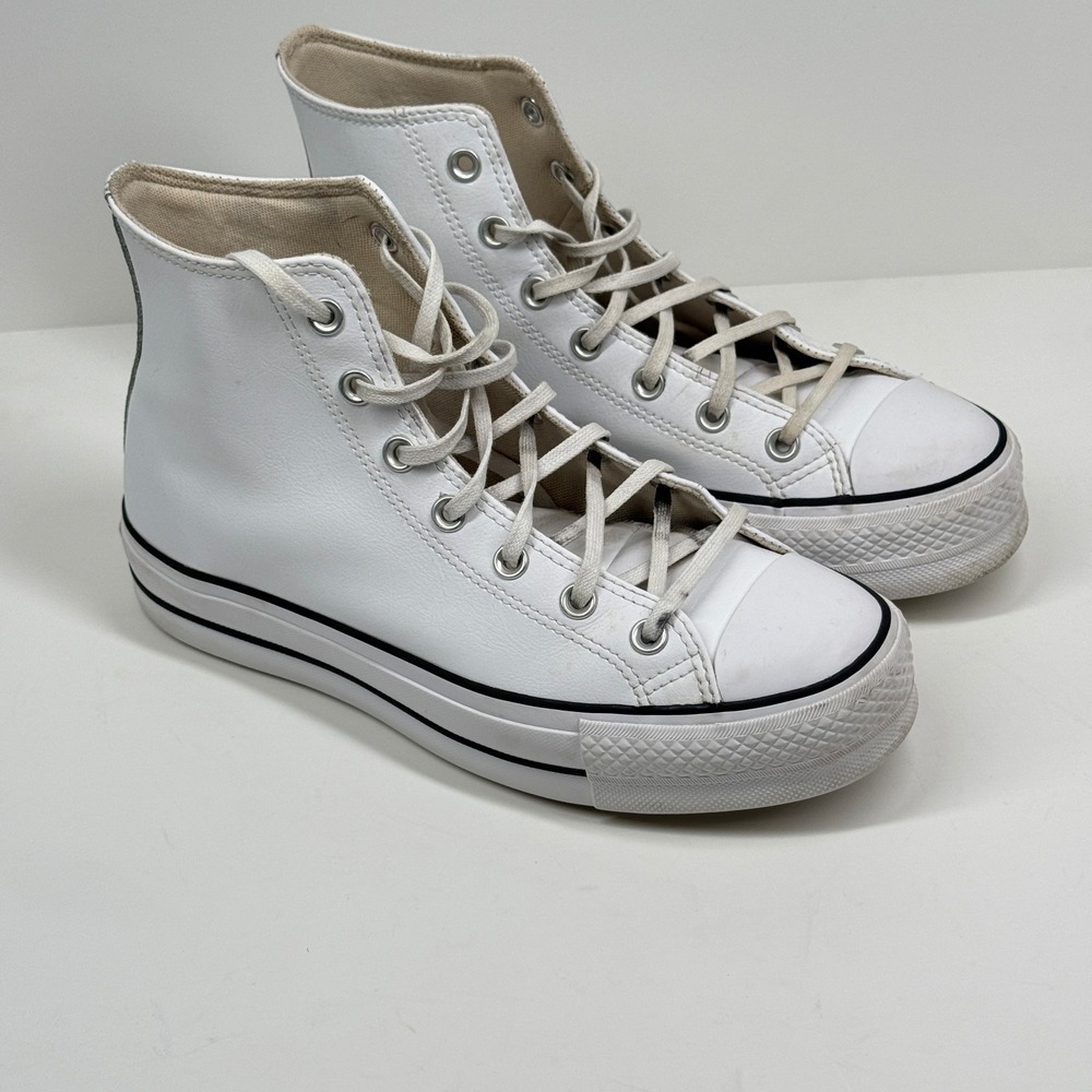Converse Chuck Taylor All Star Women's Platform Hi White Leather Sneakers Size 9